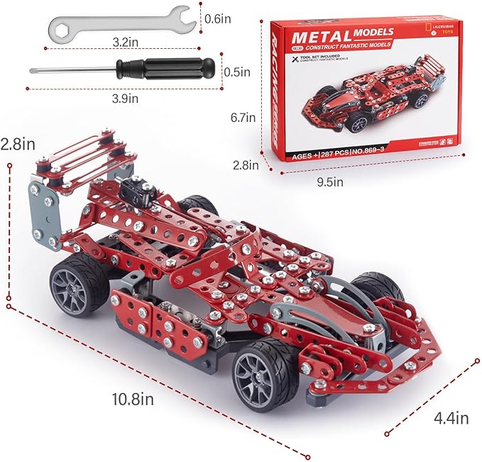Building Kit Red Model Car Set - 287 PCS STEM Project Building Toys for Kids Ages 8-12 Assembly Building Vehicle for Boys 8 9 10 11 12-16 Years Old and Up Boys Girls Adults