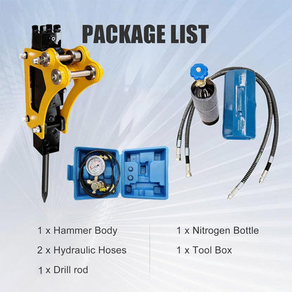 Danett 0.8-3Ton Mini Excavator Hydraulic Hammer Breaker – High-Performance Demolition Tool with 2 Chisels, Nitrogen Kit & Hydraulic Hoses for Concrete, Rock, Frozen Ground