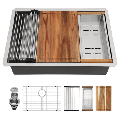 28 Inch Undermount Kitchen Sink Workstation - Couoko 28x19 Inch Undermount Single Bowl Workstation Sink 16 Gauge Stainless Steel Deep Handmade Under Counter Kitchen Sink with Accessories