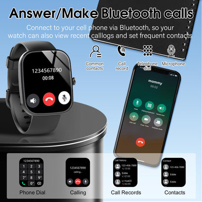 1.91" HD Screen Smartwatch for Men Women(Answer/Make Call), Fitness Watch with Heart Rate/Sleep Monitor/Steps Monitor, IP68 Waterproof Activity Trackers, Black