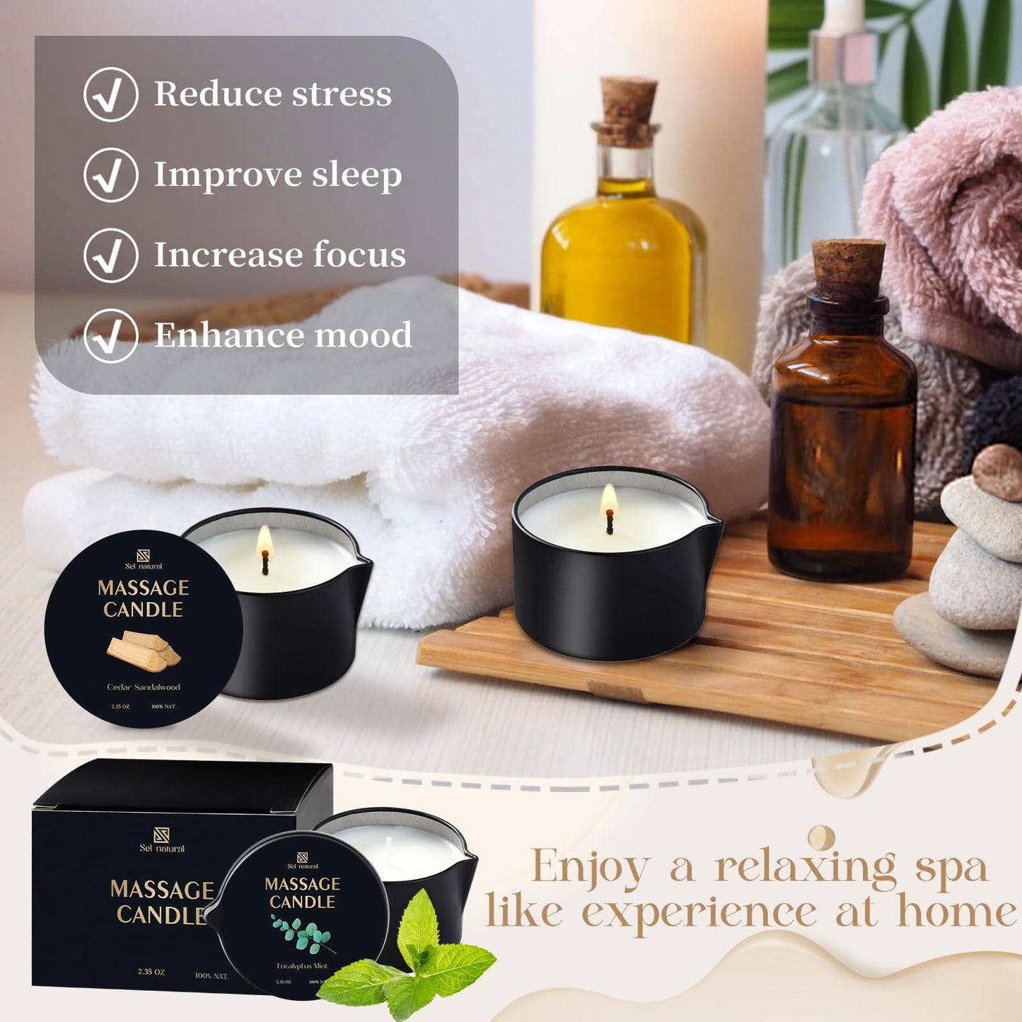6 Pack Massage Oil Candles 2.35 oz Low Temp Soy Massage Candles 6 Scent Spa Therapy Body Oil Home Valentine's Day Gift for Relaxation, Couples, or Self-Care