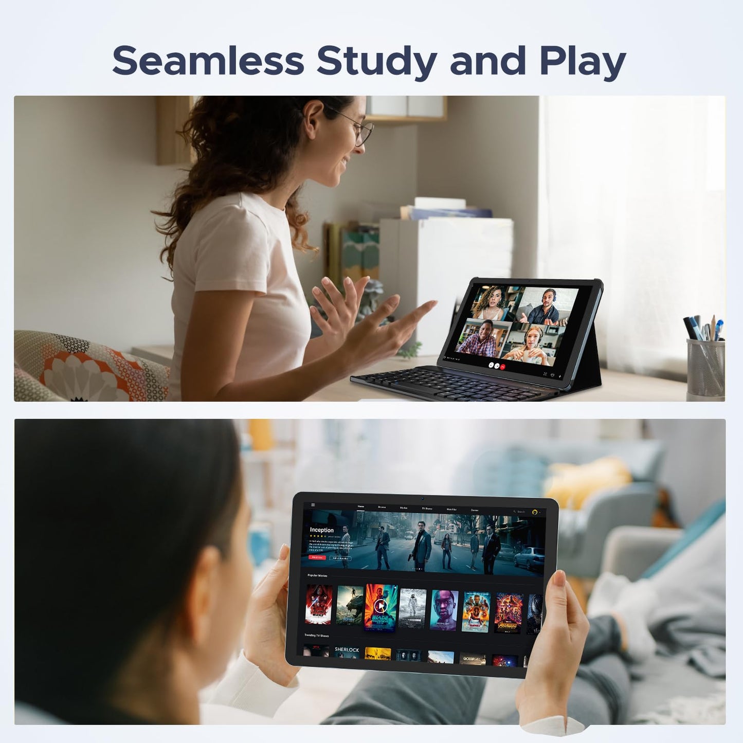 POPUX P10 PRO Android 16 Tablet, Tablet 10.1 Inch with 48GB+128GB/2TB, 120Hz Diaplay, T7250 Octa-Core, Tablet Android with 8800mAh, Widevine L1, Gemini AI, 13MP+5MP, Face ID, Keyboard, Pen, Blue
