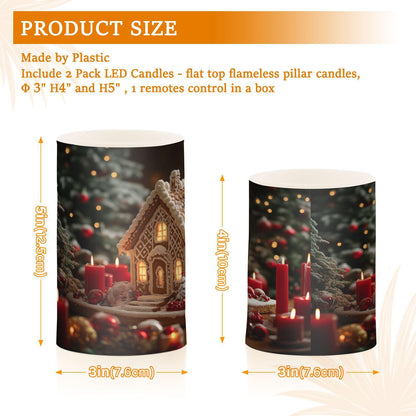 WEVIBOFU Gingerbread House Flickering Flameless Candles LED Battery Operated with Remote Timer Pillar Candles for Home Birthday Wedding Christmas Decor, Set of 2