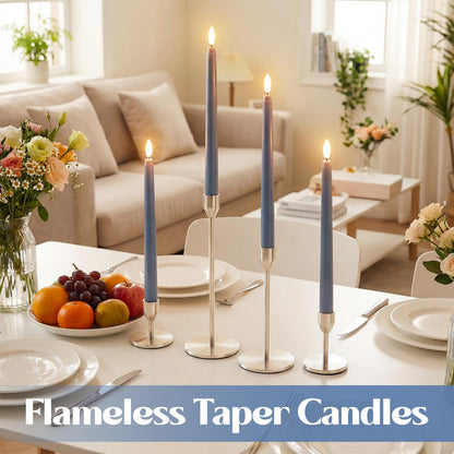 Macarrie 24 Packs Flameless Taper Candles Battery Operated Fake 11 Inch Long Candlelight LED Flameless Candlesticks Flickering Tapered for Spring Summer Wedding(Haze Blue)