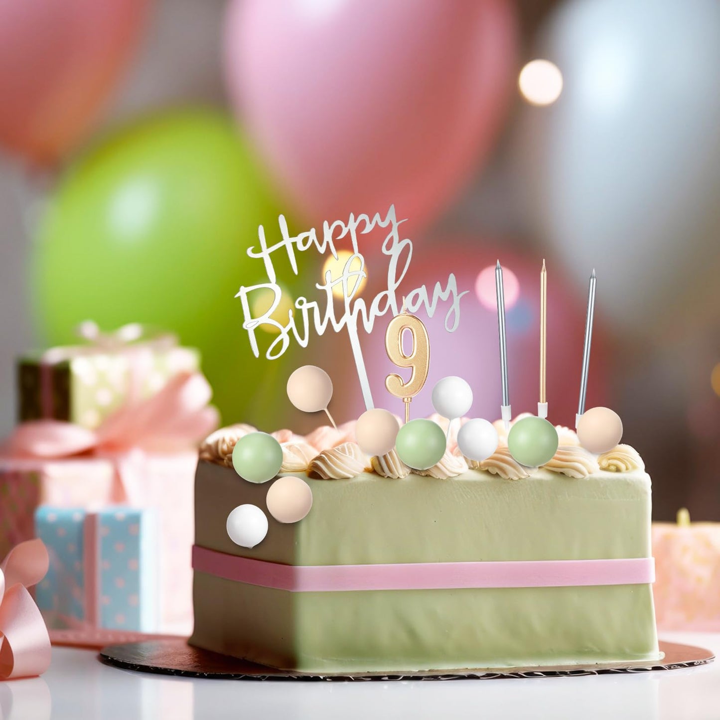 Yerliker 34 Pcs Happy Birthday Cake Toppers Decorations Birthday Candles DIY Cake Decor for Men Women Wedding Anniversary(Sage Green)
