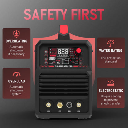 YESWELDER 200A AC/DC Aluminum Tig Welder with Pulse Large LED Display, Digital Inverter STICK/TIG 110/220V Dual Voltage TIG Welding Machine TIG-200P ACDC