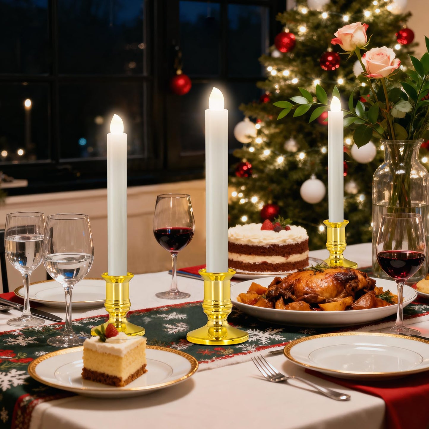 Verdenu 10 Pack Christmas Window Candles, Battery Operated Window Candles with Remote Timer, Electric LED Flameless Candle with Holders/Suction Cups for Window Decor, Gold