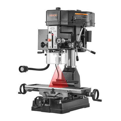 VEVOR 15.875-Inch Mill Drill Machine, 2 HP, Benchtop Milling Drill Press, 150-2560 RPM Adjustable Speed, with Rotating Vise, Laser and Work Light, Milling Drilling Machine, for Woodworking Light Metal