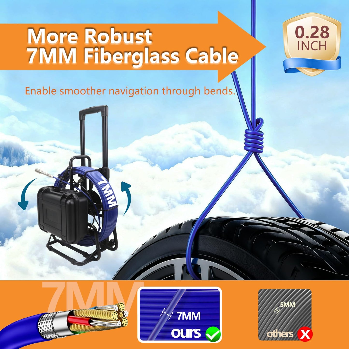 Gatebig Sewer Camera with Locator,Self Leveling,164FT,Retractable Handle,7MM Cable, 9'' IPS Drain Inspection Camera with DVR,IP68 Plumbing Snake with 12 Lights for Home,Duct Pipe Inspection