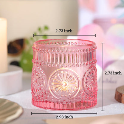 Sunnyfuture 6Pcs Large Votive Candle Holders Pink Glass Tealight Candle Holders for Wedding, Table Centerpiece, Party, Birthday, Home Decor