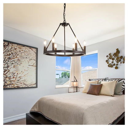 6 Light Black Carriage Wheel Pendant Light 20.65 Inch Candle Pendant Light,Comfortable Lighting