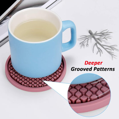 ME.FAN Silicone Coasters [6 Pack] Thickened Drink Coasters with Holder - Cup Mat - Non-Slip, Non-stick, Stay Put, Deep Tray - Prevents Furniture and Tabletop Damages