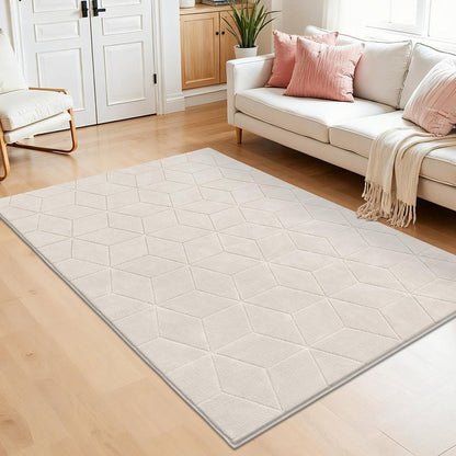 SHACOS Soft 4x6 Area Rugs for Living Room, Non Slip Washable Rug, Stain Resistant Floor Carpet Modern Geometric Rug for Bedroom Dining Room Nursery Home Decor, Beige