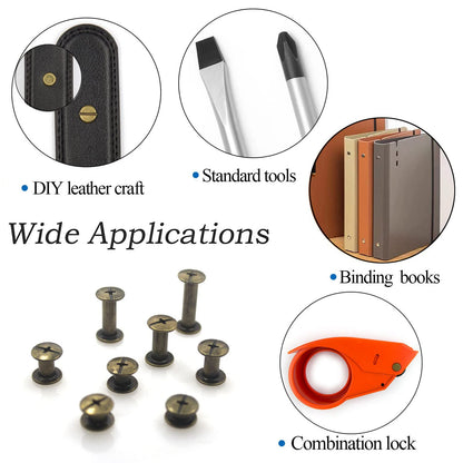 90 Sets Bronze Chicago Screws Leather Assorted Kit ，6 Sizes of Screw Rivets for Leather Rivet for DIY Leather Craft and Bookbinding (M5 X 4, 5, 6, 8, 10, 12)