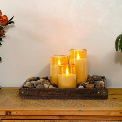 Homemory Realistic Flickering Flameless Candles, Battery Operated Candles with Remote Control and Timer, LED Fake Electric Candle for Home, Christmas Decoration, Gold, Set of 3