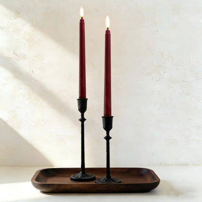 Ni-JASW Burgundy Flameless Taper Candles with Remote, Flickering Battery Operated LED Candlesticks Home Decor Set of 4