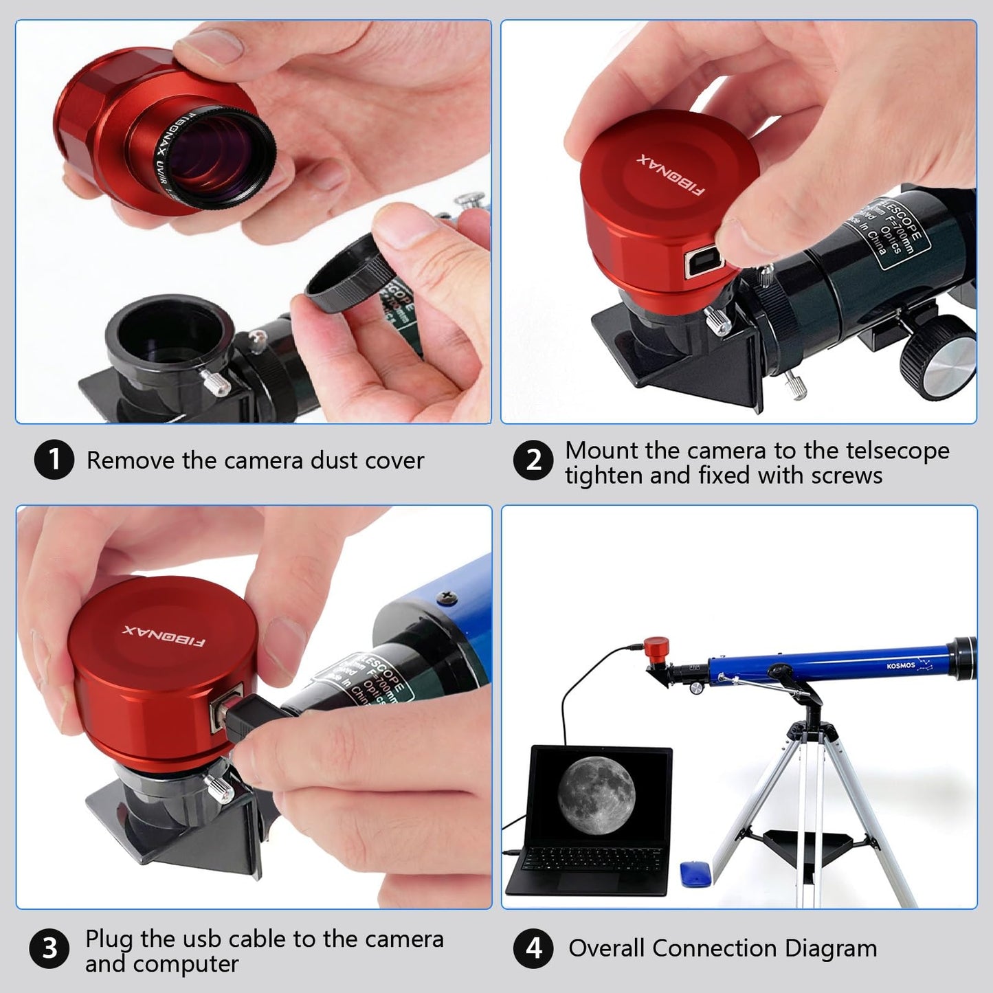 FIBONAX Telescope Camera 4K, 8MP USB Astronomy Camera, 1.25 Inch Electronic Eyepiece with Removable IR Cut Filter, ASCOM Driver Support, UVC Plug and Play for Lunar Planetary Imaging