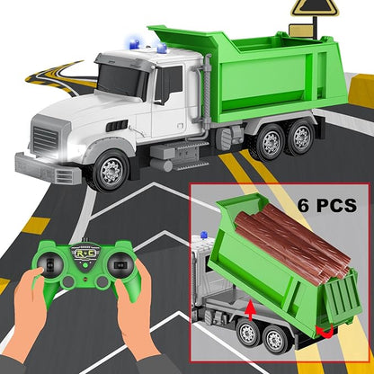 Remote Control Construction Dump Truck Toy RC Vehicle6 Channel Truck Toys with 6 pcs Wood2 Rechargeable Batteries1/24 Scale Dump TrucksBirthday Gifts Ideas for Boys Age 3-8 Year Old