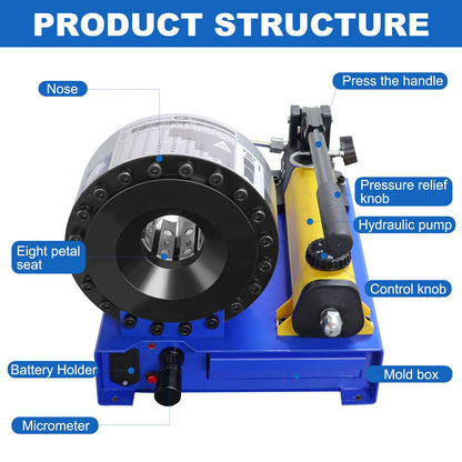 LABFENG Hose Crimper with 8 Sets of Dies High Pressure Hydraulic Hose Crimping Handheld Hydraulic Hose Crimping Tool (Hose Crimper)