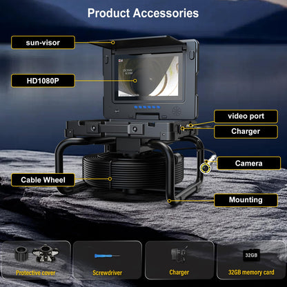 ESANHAO Sewer Camera 100ft Drain Pipe Camera Plumbing Snake, 23mm HD, 12LEDs, DVR Recording, 9" AHD Screen for Plumber, Homeowners IP68 Waterproof, 32GB TF Card Included