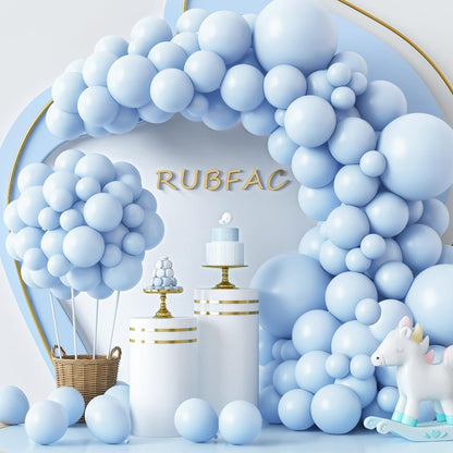 RUBFAC Blue Balloons 129pcs, Pastel Light Blue Balloon Different Sizes 18 12 10 5 Inch for Garland Arch Kit, Gender Reveal Baby Shower Birthday Wedding Easter Party Decoration