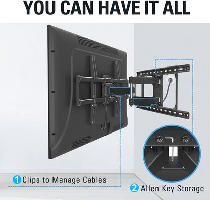 Mounting Dream Full Motion TV Mount - Adjustable Swivel & Tilt for 42-84 Inch TVs | Max VESA 600x400mm, 100 LBS Capacity