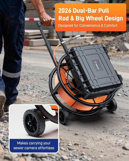 Hialemi 10" Sewer Camera with Locator & Wheels, Self Leveling Plumbing Camera & Distance Counter & 5X Zoom - 145° Pipe Inspection Camera with Lights, 1080P IPS Screen & DVR 32GB(7MM-200Ft/60M)