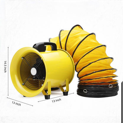 EcoExplorer 10 Inch Utility Blower Fan with 16.4 FT PVC Duct Hose, 3300 RPM Industrial Exhaust Fan, CE Certified & IP44 Waterproof, Portable Axial Hose Fan for Basements, Tunnels, Factories, Warehouse