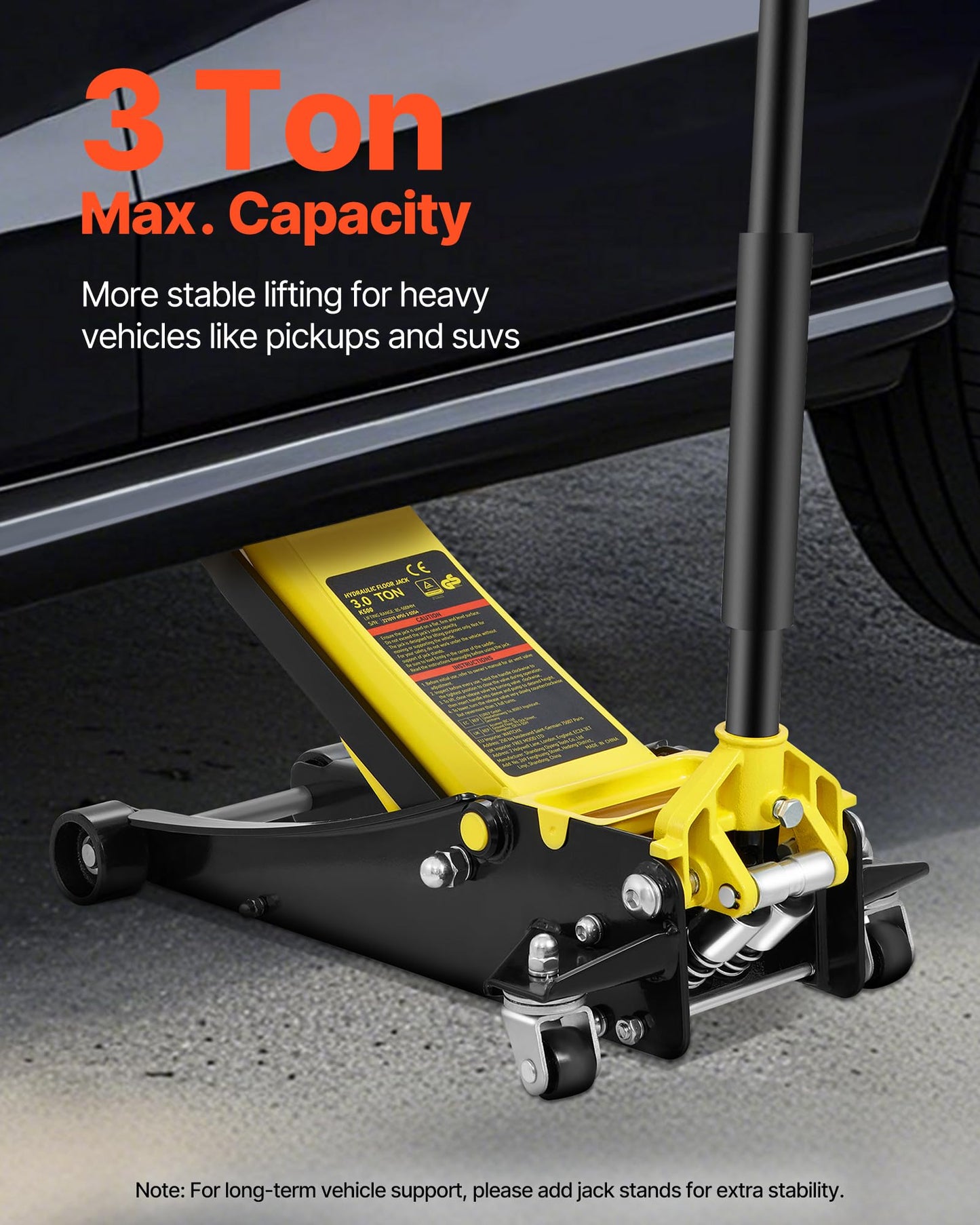 VEVOR 3 Ton Low Profile, Heavy-Duty Steel Racing Floor Jack with Dual Pistons Quick Lift Pump, Lifting Range 3.35"-19.69"