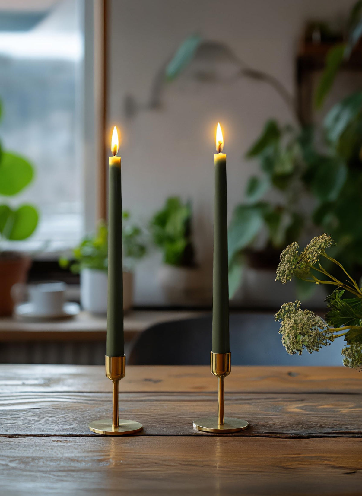 Homeology 6 PK 10" Classic Taper Candles, Dark Moss Green, 7-8 Hours Long Burning, Unscented Tall Candlesticks