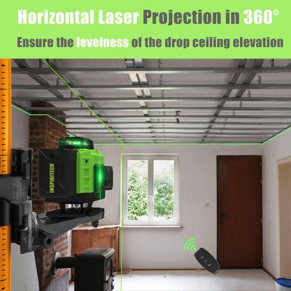 INSPIRITECH Laser Level 360 Self Leveling for Tiling Floor Wall Ceiling Construction, 4x360 Horizontal Vertical Cross Line Multi Surface Lazer Alignment, 4D Green Beam Laser Level for Picture Hanging
