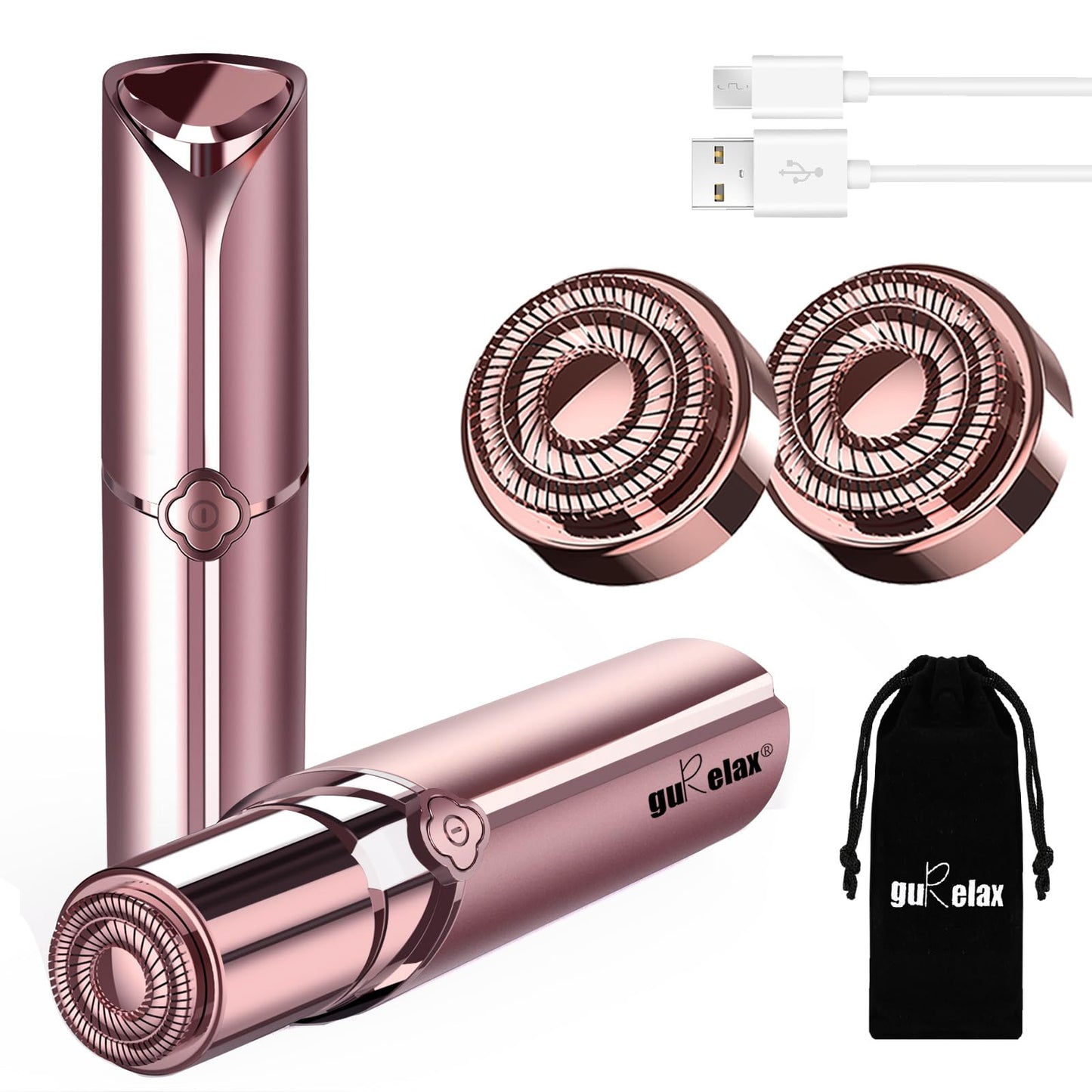 Facial Hair Removal for Women, Electric Painless Rechargeable Facial Hair Remover for Face, Lip, Chin with 2 x Replacement Heads