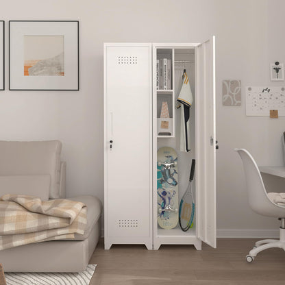 IRONFFICE Tall Broom Closet Storage Cabinet,Narrow Metal Storage Cabinets for Brooms and Mops,Slim Utility Cabinets with Doors,Broom Cabinet for Laundry,Living Room,Office,White