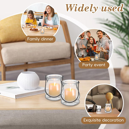 Cabilock 8PCS Hanging Candle Holder, Clear Glass Tealights Candle Holder with Handle, Decorative Succulent Vase Hanger Air Plants Terrariums for Christmas Festival Party Wedding Indoor Outdoor Decor