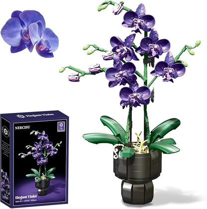 Orchid Flowers Building Sets with Vase Purple Orchid Botanicals Collection Building Toys for Home Office Decor Desk Decor Christmas Birthday Gifts for Women Adults Girls Age 8-12+ (666 PCS)