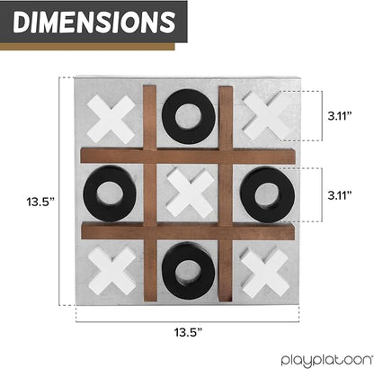 Play Platoon Metal &amp Wood Magnetic Tic Tac Toe Wall Mounted Games - 13.5 Inch Table Top Playroom Decor or Wall Mounted Room Decor - Rustic Board Game Room Accessories