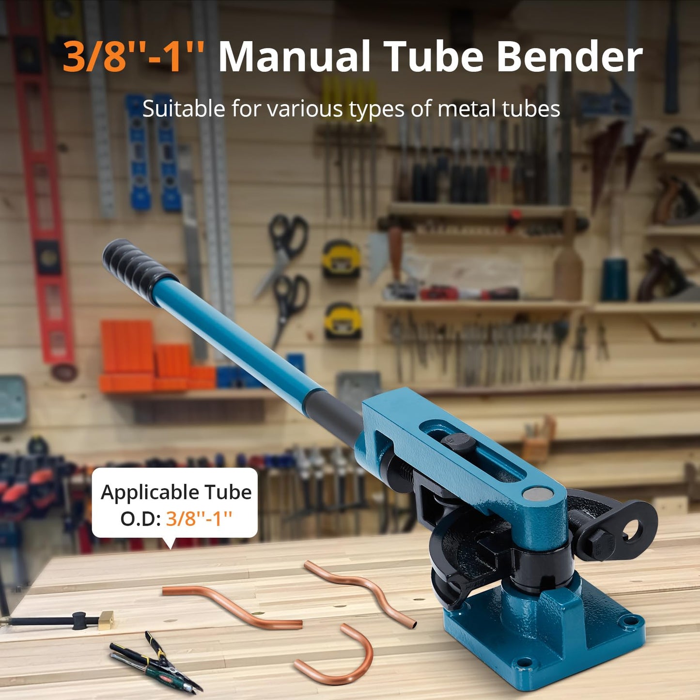 Tube Bender, 3/8" to 1" Manual Tube Bender with Tube Cutter and 7 Sturdy Dies, 0-180° Easy and Fast Bending, Heavy Duty Steel Metal Copper Tube Bender for Repair Shops