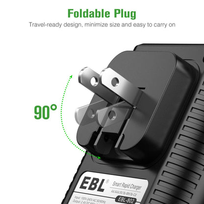 EBL Rechargeable AA Batteries 4 Pack, Precharged Double A Battery 2800mAh and AA AAA Battery Charger with Foldable Wall Plug