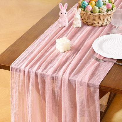 Socomi Pink Gauze Summer Cheesecloth Table Runner Blush 120 Inch Rustic Boho Cheese Cloth Runner for Wedding Party Baby Bridal Shower Centerpiece Decor Holiday Home Decorations