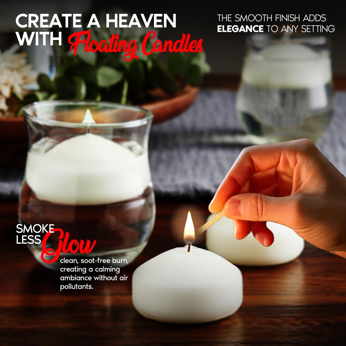 Candle Charisma White Floating Candles 3 Inch (Set of 24) – 8-Hour Dripless, Smokeless Burn with Natural Flickering Flame – Perfect for Weddings, Centerpieces, Pool Nights & Special Events