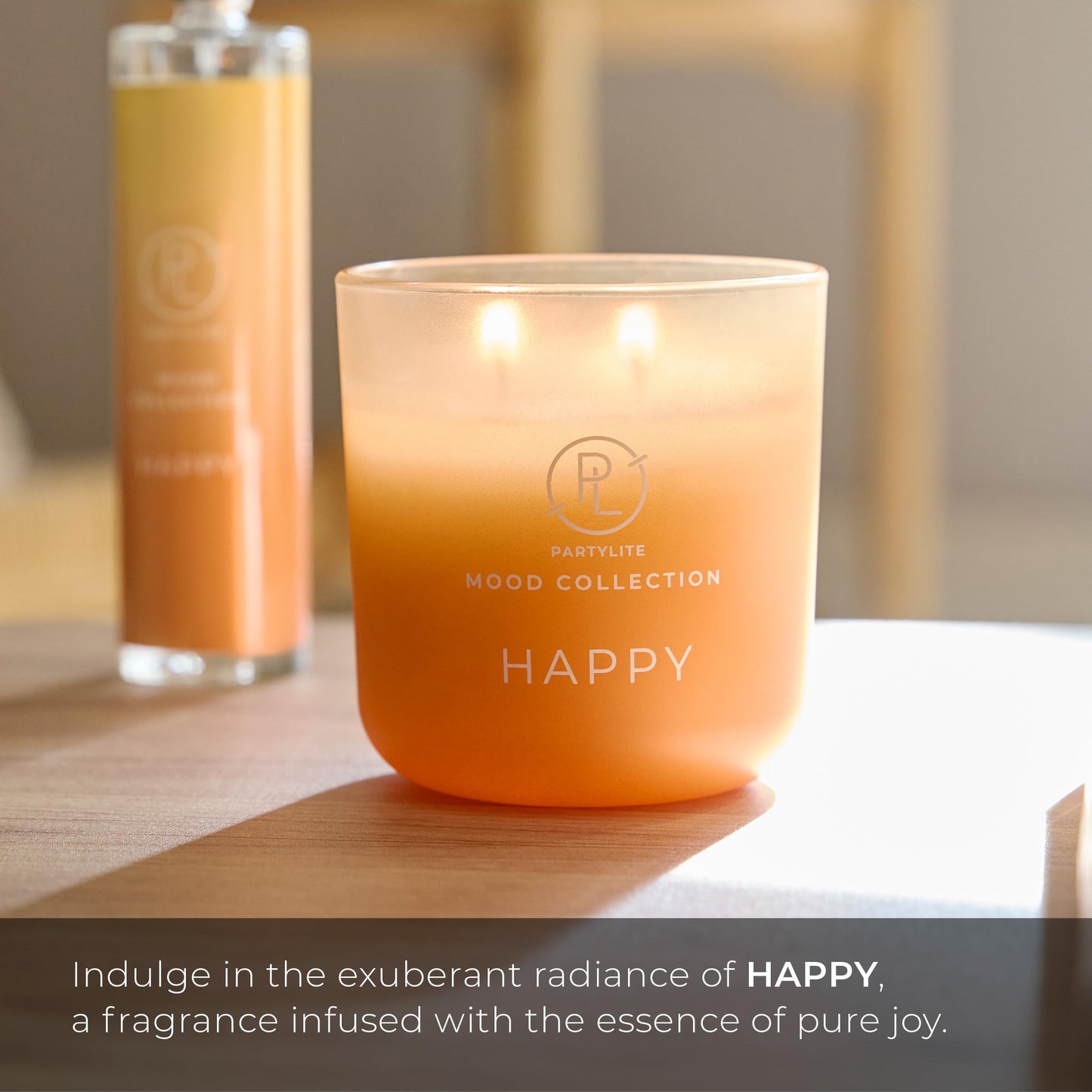 PartyLite Happy Scented, with Notes of Madagascar Mandarin and Orange Peel, 14.1oz 2-Wick Ombre Jar Candle, 24-48 Hour Burn Time, Part of The Mood Collection, Citrus & Floral, Perfect for Gifting