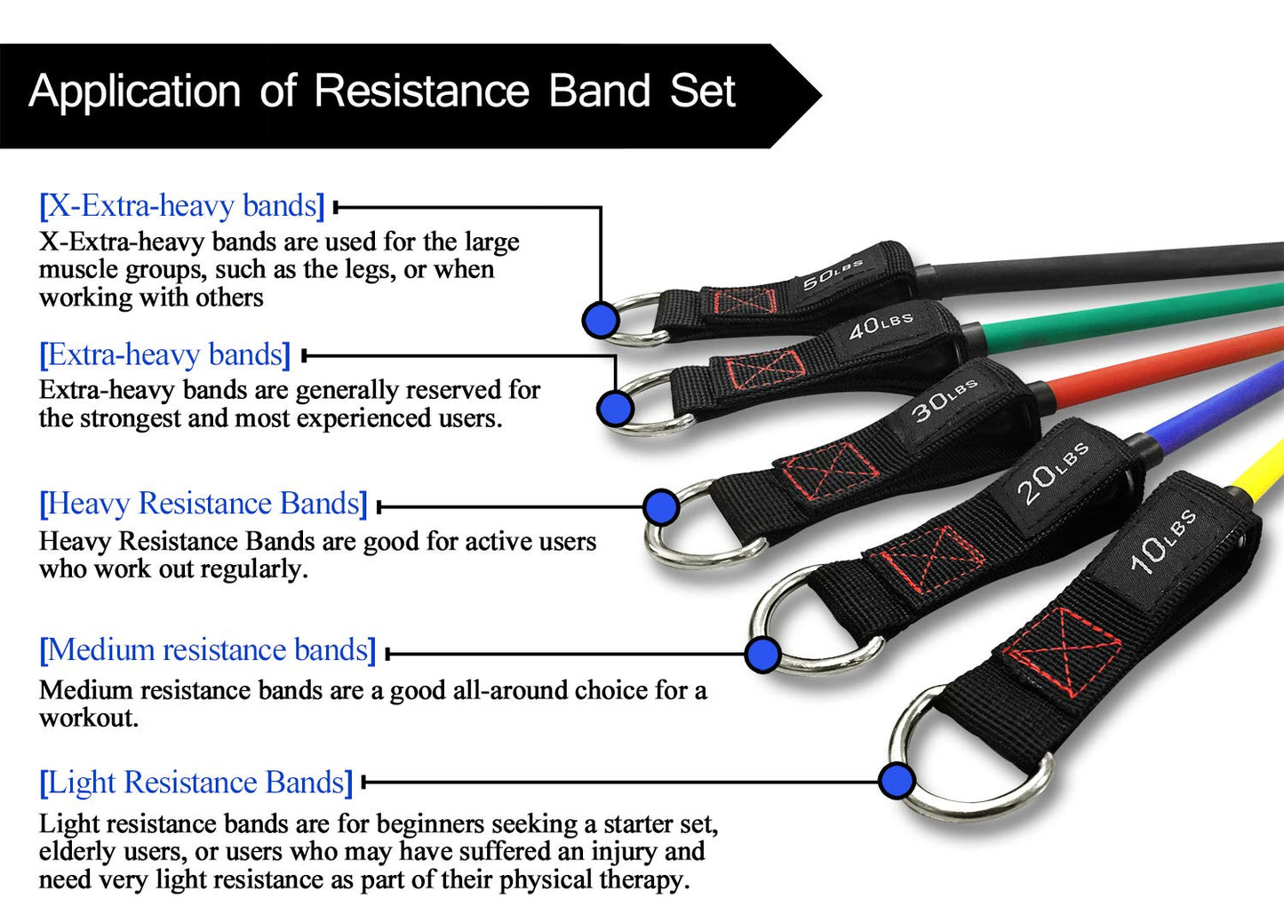TheFitLife Exercise Resistance Bands with Handles - 5 Fitness Workout Bands Stackable up to 110/150 lbs, Training Tubes with Large Handles, Ankle Straps, Door Anchor Attachment, Carry Bag (150 LBS)
