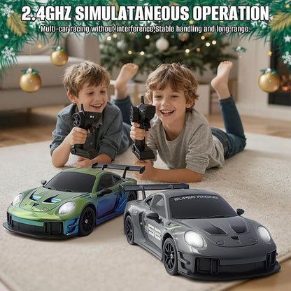 RC Drift Car 1:24 4WD Remote Control Cars Vehicle with LED Light2.4GHz 20KM/H High Speed RC Cars with Two Batteries &amp Drifting Tires Racing Sport Toy for Adults Boys Girls Kids
