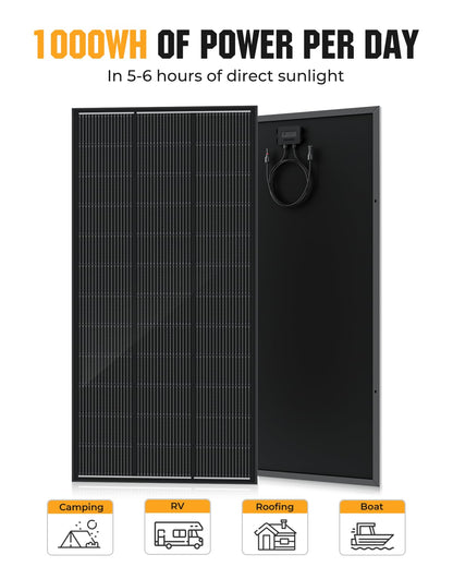 Rvpozwer 200 Watt Solar Panel 18BB, 25% High Efficiency, N-Type 12V 200W Solar Panel, Monocrystalline PV Modules, for Rooftop, RV, Farm, Trailer, Marine, Home Off-Grid System