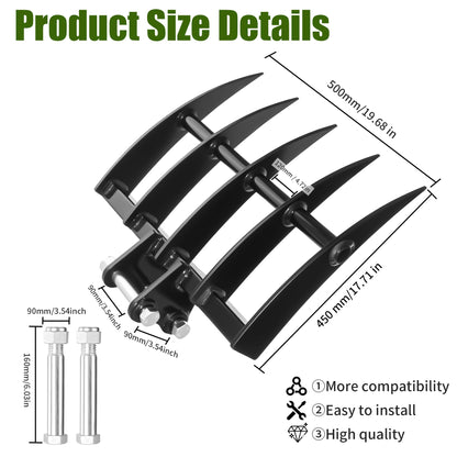Mini Excavator Rake, Metal Wide Backhoe Rake Fit for 0.8T-1.5T Mini Excavators Attachments Use for Land Clearing, Debris Removing, Soil Spreading