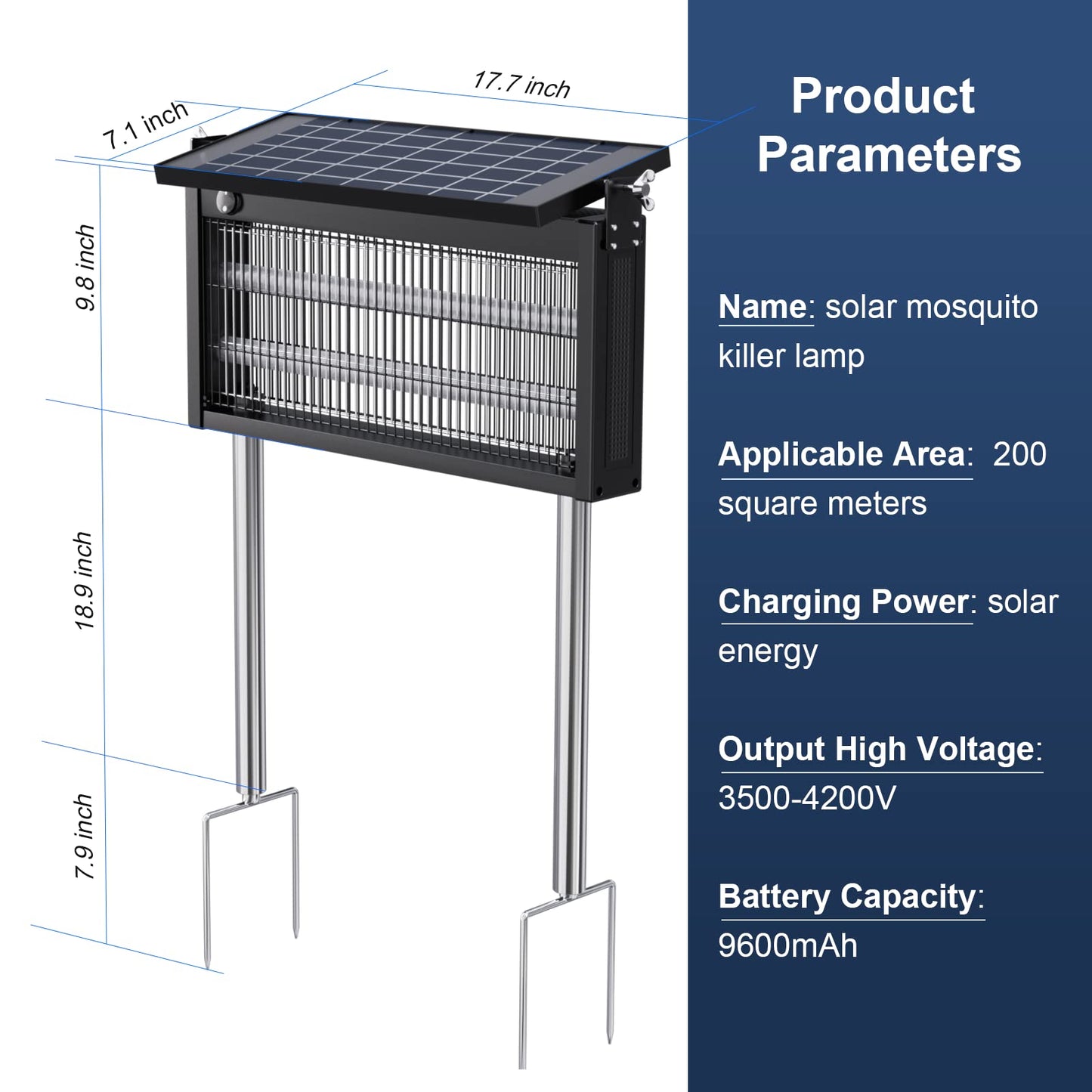 17.7 * 9.8 * 7.1in Bug Zapper Outdoor - Mosquito Repellent Outdoor Patio,Solar Bug Zapper Indoor,Waterproof Portable Fly Zapper,High Powered 4500V Mosquito Zappers Killer for Home,Patio,Camping