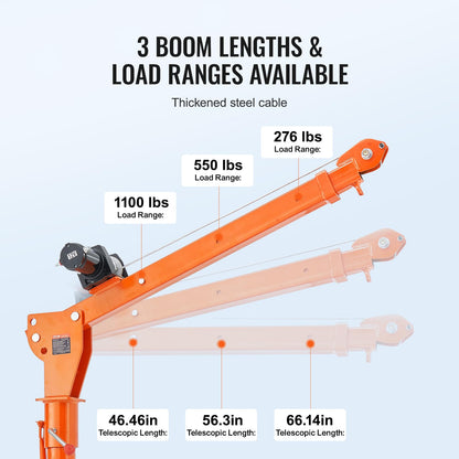 VEVOR Electric Pickup Truck Crane, 1100 lbs, Folding Truck-Mounted Bed Crane with Electric Winch 3500 lbs, 360° Swivel for Lifting Goods in Construction, Factory