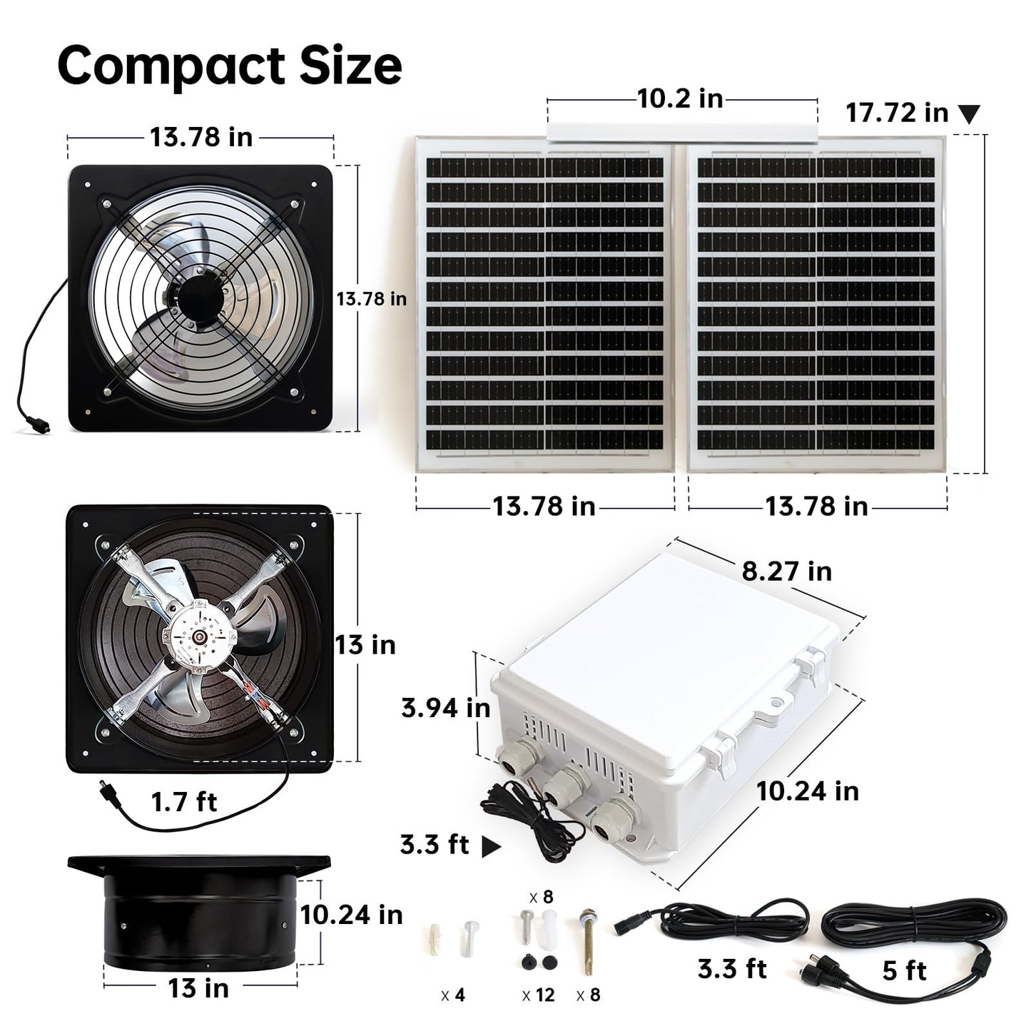 TXL 40W Solar Fan with Thermostat, Solar Gable Vent Fan, 1800 CFM, Precision Temperature Control, Continuous Cooling Without Light, Ideal for Roof Vents, Attics, Greenhouses, Sheds, and Chicken Coops