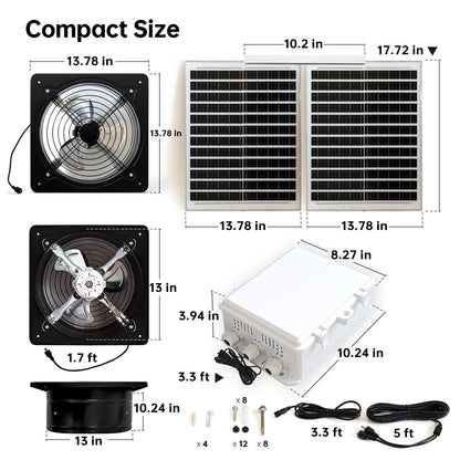 TXL 40W Solar Fan with Thermostat, Solar Gable Vent Fan, 1800 CFM, Precision Temperature Control, Continuous Cooling Without Light, Ideal for Roof Vents, Attics, Greenhouses, Sheds, and Chicken Coops