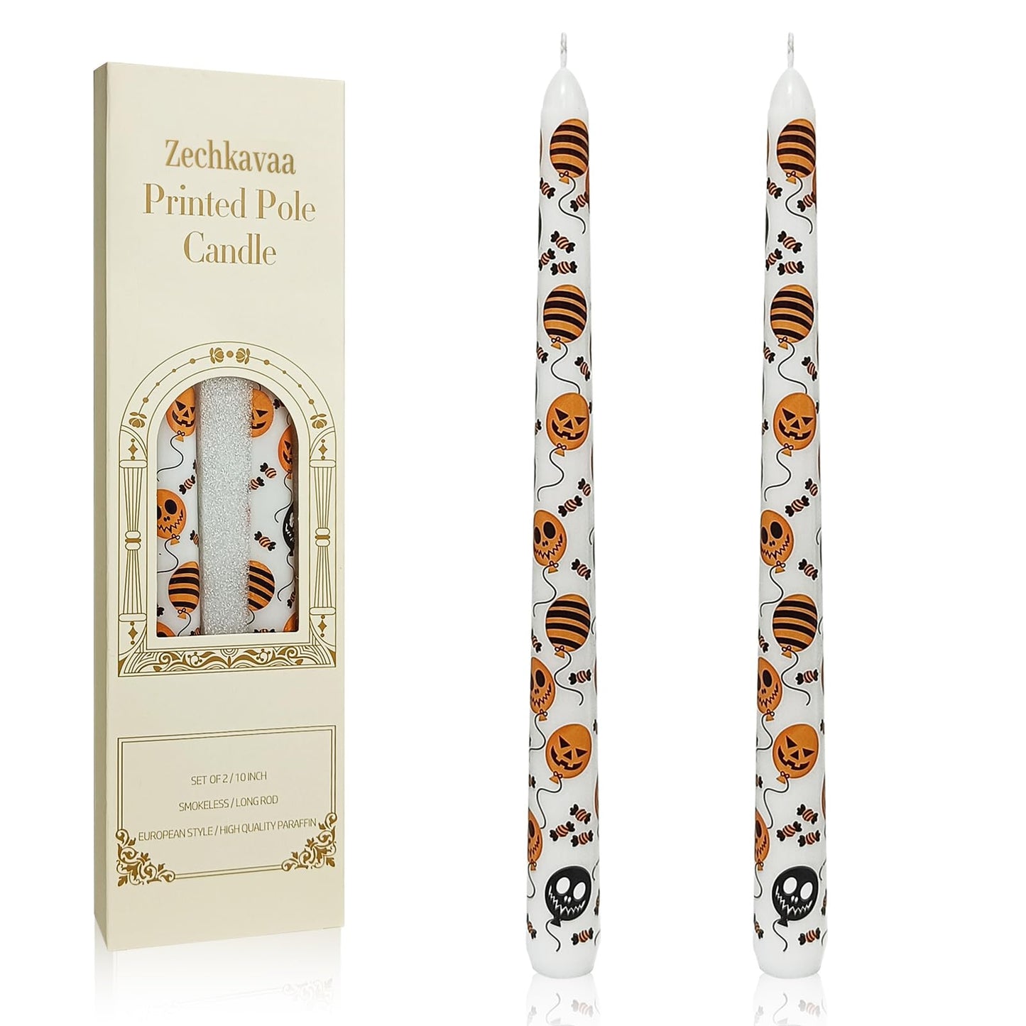 Floral Taper Candles 10 Inch Tall Unscented Handmade Pumpkin Balloon Print Long Burning Elegant Candlesticks for Halloween Decor Gifts